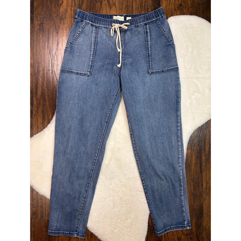 Coldwater Creek Pull-On Jeans Small Medium Wash Elastic Waist Drawstring Tapered